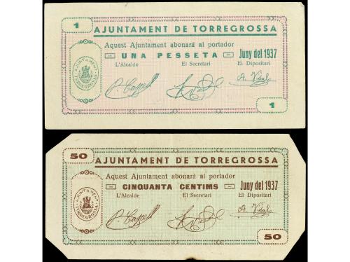 CATALUNYA. Lote 2 billetes 50 Cèntims y 1 Pesseta. Juny 1937