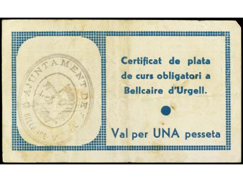 CATALUNYA. 1 Pesseta. 4 Gener 1937. C.M. de BELLCAIRE D´ URG