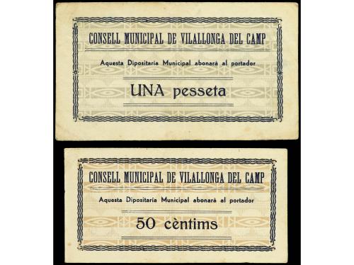 CATALUNYA. Lote 2 billetes 50 Cèntims y 1 Pesseta. C.M. de V