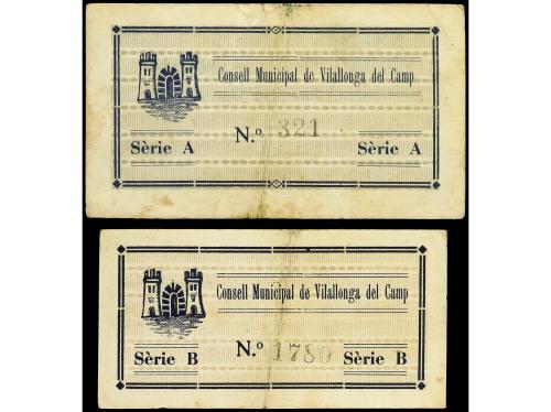 CATALUNYA. Lote 2 billetes 50 Cèntims y 1 Pesseta. C.M. de V