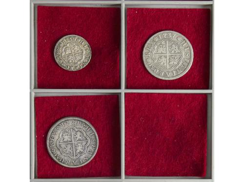 FELIPE V. Lote 3 monedas 1 y 2 Reales (2). 1721 a 1737. CUEN