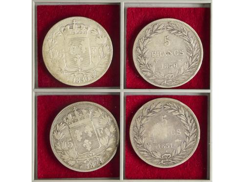 FRANCIA. Lote 4 monedas 5 Francs. 1824-w, 1830-W, 1830-T y 1
