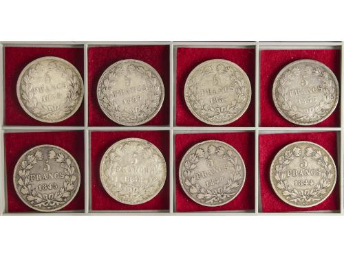 FRANCIA. Lote 8 monedas 5 Francs. 1833 a 1847. LOUIS PHILIPP