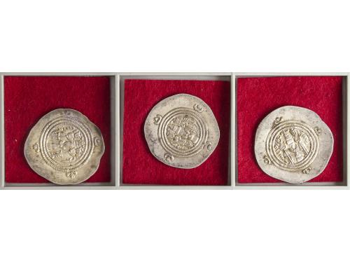MONEDAS SASÁNIDAS. Lote 3 monedas Dracma. KHUSRO II (2) y AR