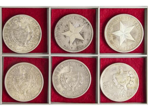 CUBA. Lote 6 monedas 1 Peso. 1915 a 1935. AR. 5x Tipo Estrel
