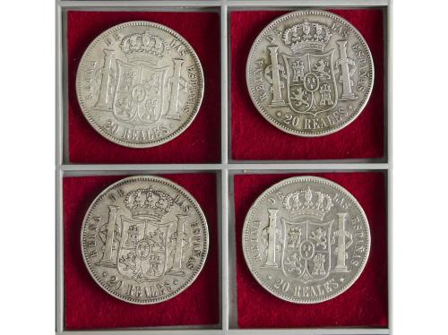 ISABEL II. Lote 4 monedas 20 Reales. 1857, 1861, 1863 y 1864