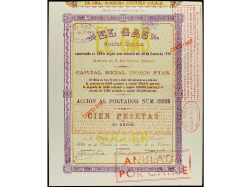 ANTIGUOS. Lote 2 Acciones 100 Pesetas. 1915 y 1939. EL GAS S