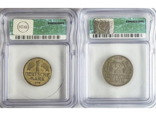 ALEMANIA. Lote 2 monedas 1 y 2 Mark. 1951 Y 1960. Cuni. 1 Ma