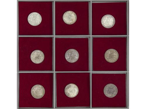 ALFONSO XIII. Lote 9 monedas 50 Céntimos (8) y 10 Centavos d