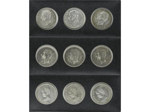 LOTES CENTENARIO. Lote 25 monedas 5 Pesetas. 1870 a 1898. GO