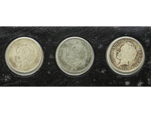 FALSAS de ÉPOCA. Lote 12 monedas 5 Pesetas. 1871 a 1894. AMA