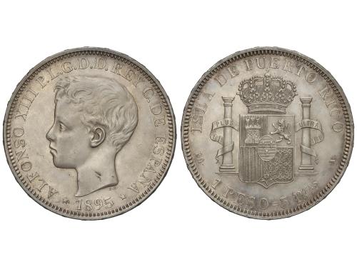 ALFONSO XIII. 1 Peso. 1895. PUERTO RICO. P.G.-V. (Levísimos 