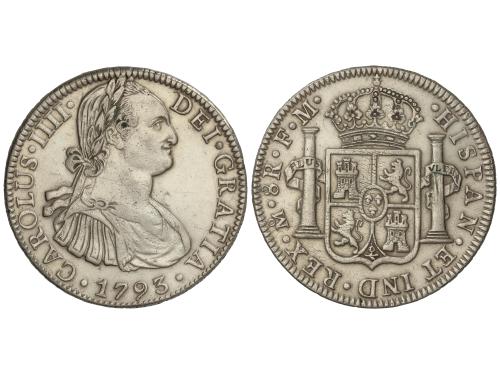 CARLOS IV. 8 Reales. 1793. MÉXICO. F.M. 26,85 grs. (Limpiada