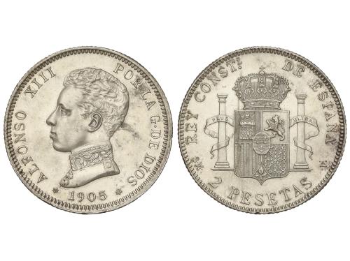 ALFONSO XIII. 2 Pesetas. 1905 (*19-05). S.M.-V. (Limpiada). 