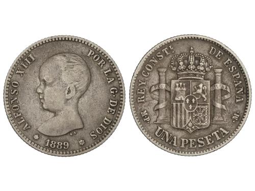 ALFONSO XIII. 1 Peseta. 1889 (*_- 89). M.P.-M. Pátina. AC-52