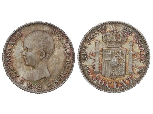 ALFONSO XIII. 50 Céntimos. 1892 (*9-2). P.G.-M. Pátina irisa