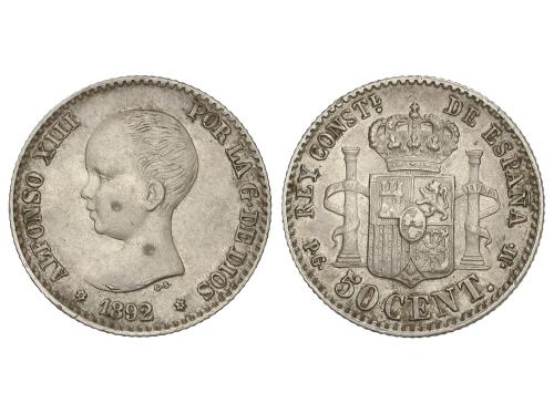 ALFONSO XIII. 50 Céntimos. 1892/89 (*6-2). P.G.-M. ESCASA. A