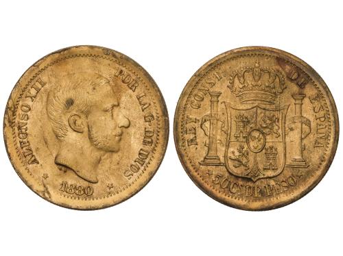 ALFONSO XII. Prueba de 50 Centavos de Peso. 1880. MANILA. 13