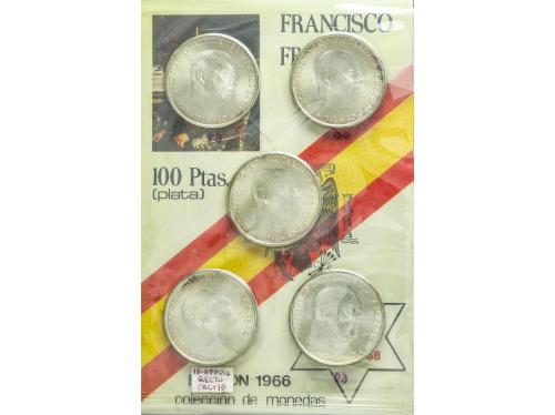 ESTADO ESPAÑOL. Lote 5 monedas 100 Pesetas. 1966. AR. (*66, 