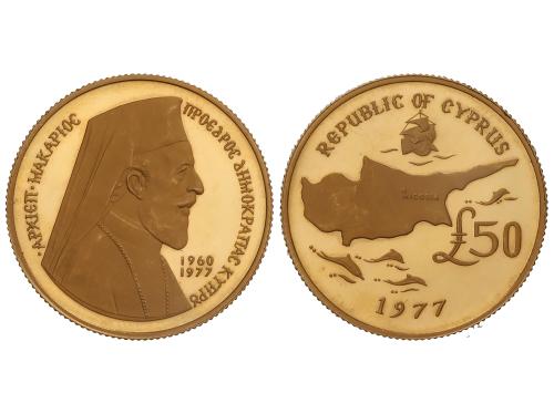 CHIPRE. 50 Pounds. 1977. 15,94 grs. AU (917). Arzobispo Maka