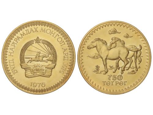 MONGOLIA. 750 Tugrik. 1976. 33,43 grs. AU (900). Caballos sa
