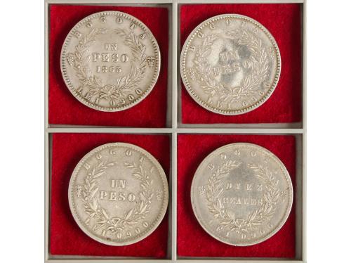 COLOMBIA. Lote 4 monedas 10 Reales, 1 Peso (3). 1851, 1858, 