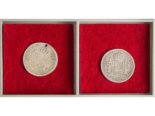 FERNANDO VII. Lote 2 monedas 1 Real. 1818, 1820. LIMA. J.P. 