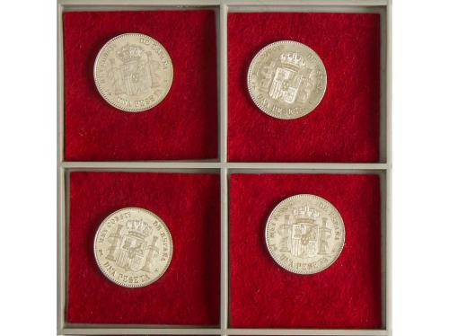 ALFONSO XIII. Lote 4 monedas 1 Peseta. 1896 (*18-96). P.G.-V
