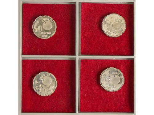 JUAN CARLOS I. Lote 4 monedas 50 Pesetas. 1990. ERROR del pa