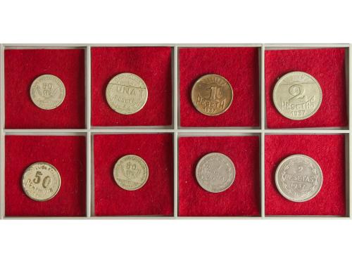 EMISIONES LOCALES GUERRA CIVIL. Lote 8 monedas. 1 y 2 peseta
