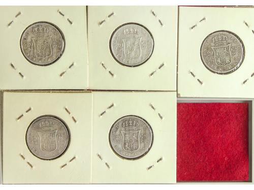 ALFONSO XII. Lote 5 monedas 20 Centavos de Peso. 1881 (2), 1