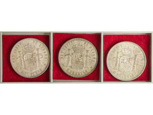 ALFONSO XII. Lote 3 monedas 5 Pesetas. 1883, 1884 y 1885. 18