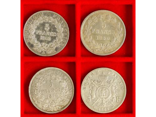 FRANCIA. Lote 4 monedas 5 Francs. AR. 1840-K Louis Philipe I