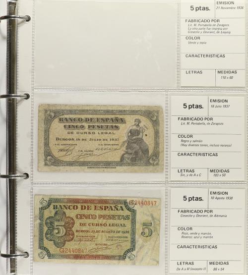 Lote Alrededor 90 billetes. 1940 a 1992. Destaca: 5 Pesetas 