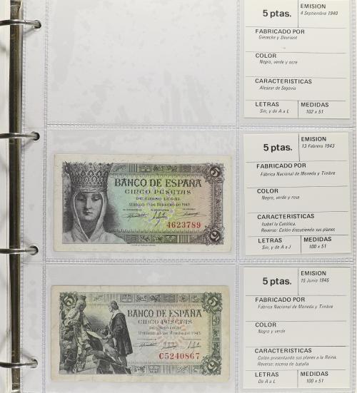 Lote Alrededor 90 billetes. 1940 a 1992. Destaca: 5 Pesetas 