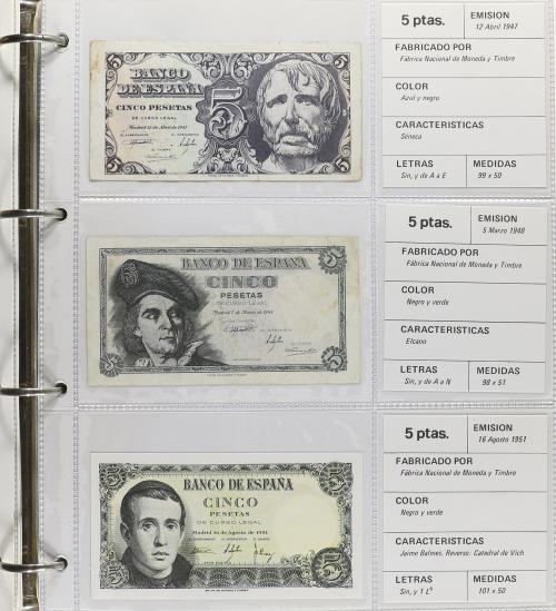 Lote Alrededor 90 billetes. 1940 a 1992. Destaca: 5 Pesetas 