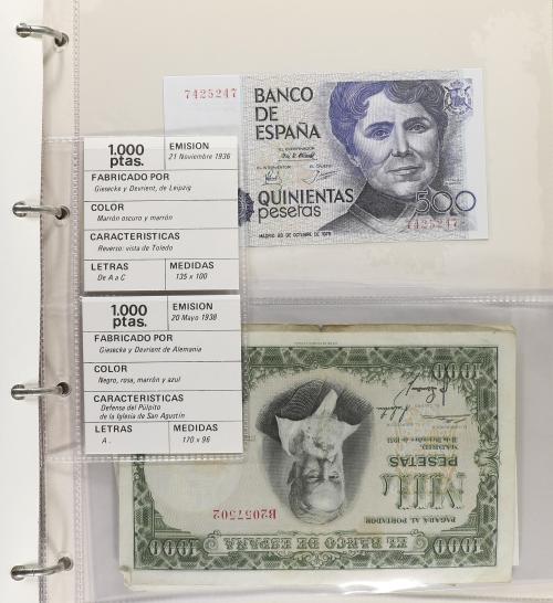 Lote Alrededor 90 billetes. 1940 a 1992. Destaca: 5 Pesetas 