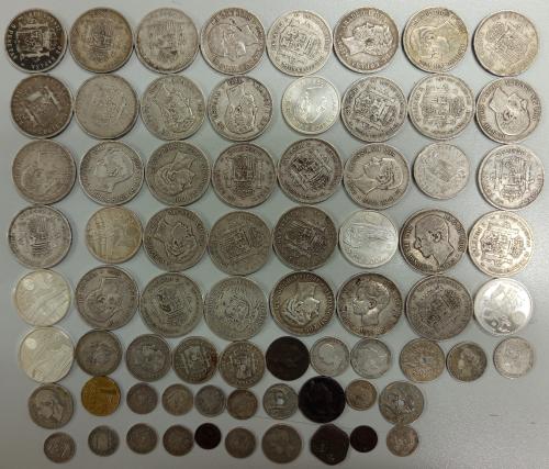 LOTES y COLECCIONES. Lote 70 monedas. ISABEL II a JUAN CARLO