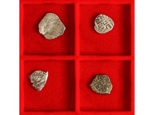 CARLOS III. Lote 4 monedas 1 Real. Macuquinas. Posibles de P