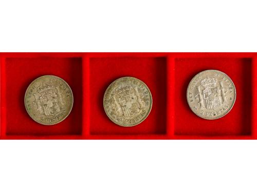 ALFONSO XIII. Lote 3 monedas 2 Pesetas. 1889, 91, 92. Alguna