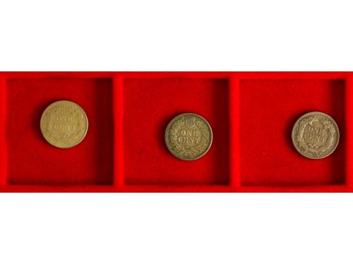 ESTADOS UNIDOS. Lote 3 monedas 1 Cent. 1857, 58, 61. CuNi. K