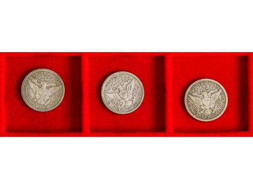 ESTADOS UNIDOS. Lote 3 monedas Quarter. 1895, 99, 1908. AR. 