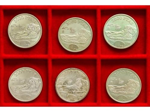 JUAN CARLOS I. Lote 6 monedas 2000 Pesetas. 1996. Peso total