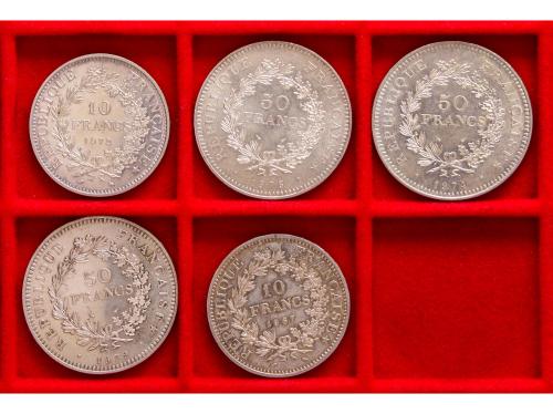 FRANCIA. Lote 5 monedas 10 (2) y 50 (3) Francs. 1967 a 1979.
