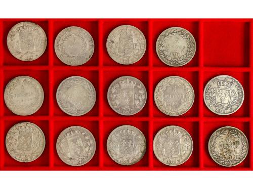 FRANCIA. Lote 14 monedas 5 Francs. 1802 a 1831. NAPOLEON a P