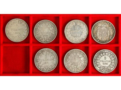 FRANCIA. Lote 7 monedas 5 Francs. 1847 a 1868. LOUIS PHILIPP