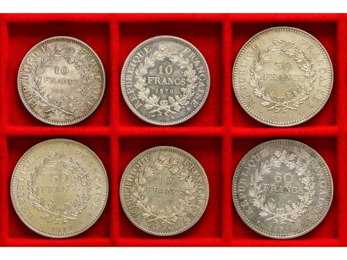 FRANCIA. Lote 6 monedas 10 (3) y 50 (3) Francs. 1965 a 1978.