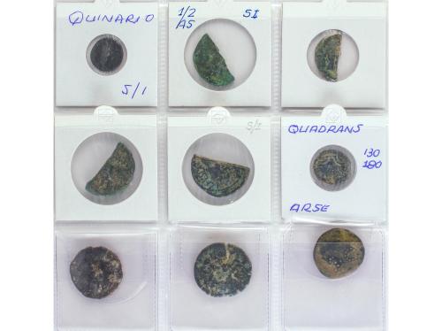 MONEDAS HISPÁNICAS. Lote 18 monedas Quinario, Quadrans, Semi