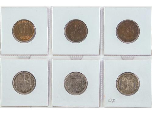 II REPÚBLICA. Lote 6 monedas 50 Céntimos y 1 Peseta. 1933 y 
