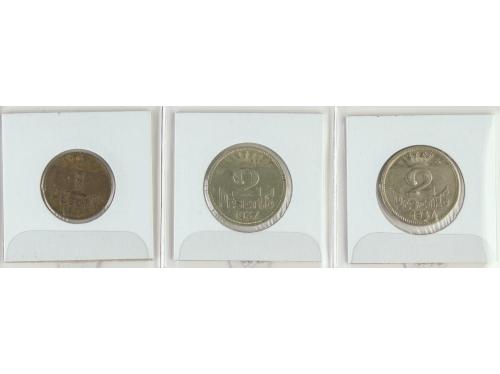 EMISIONES LOCALES GUERRA CIVIL. Lote 3 monedas 1 y 2 Pesetas